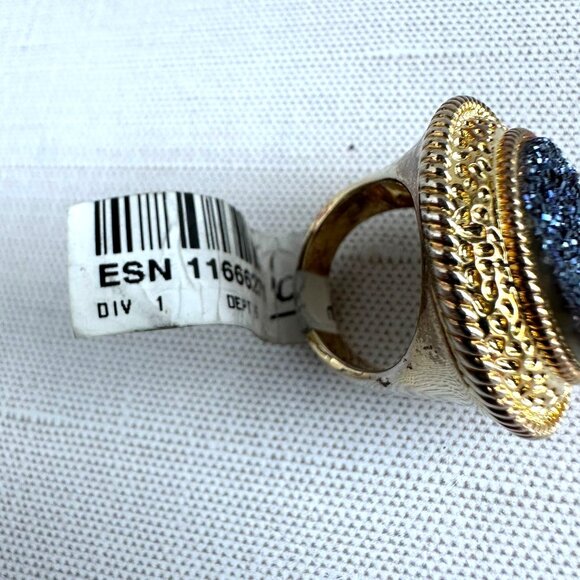 Y2K Gold Tone Statement Druzy Look Ring Size 6 New With Tags - Picture 11 of 11